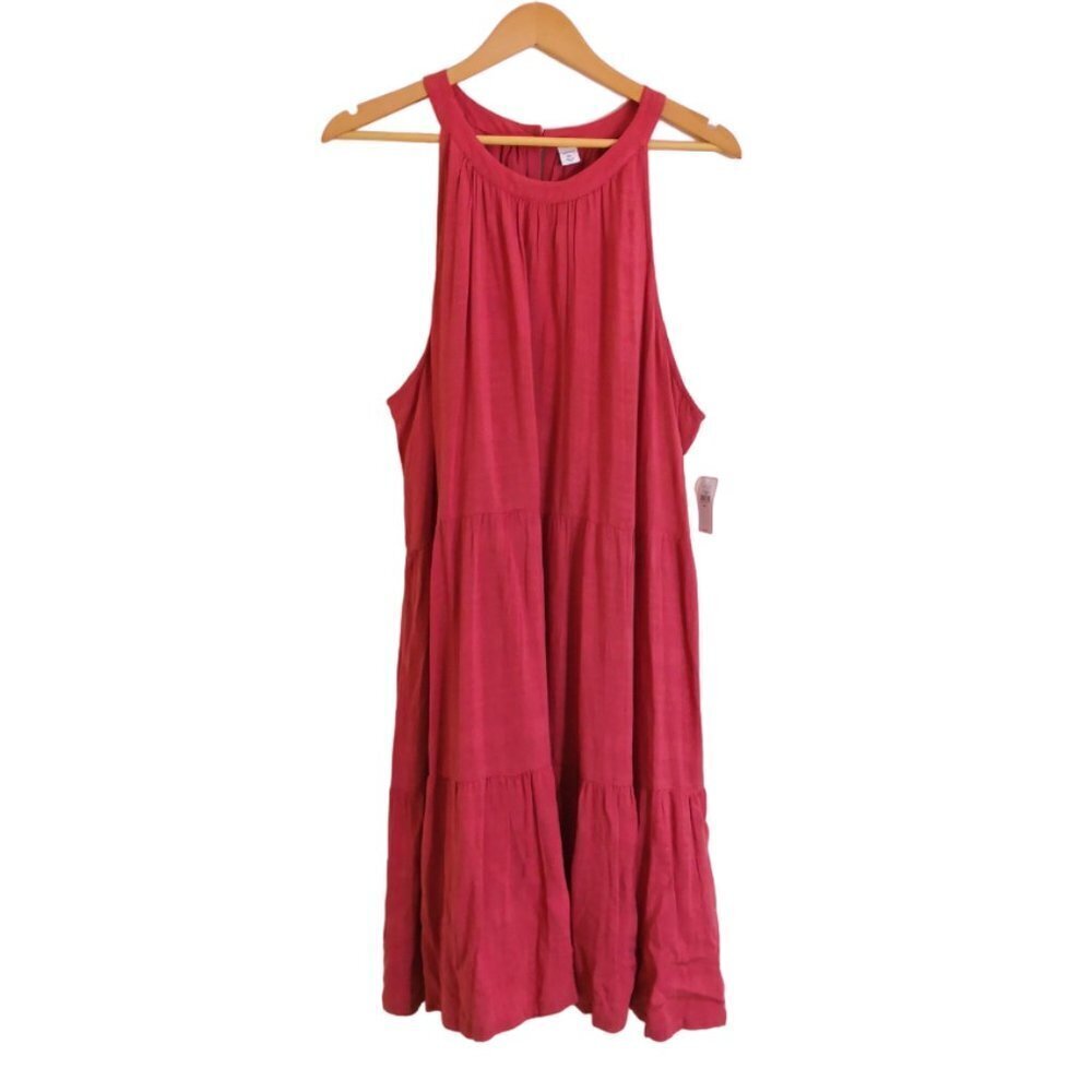 Old Navy Sleeveless Tiered Swing Ruffled Hem Round Neck Gooseberry Red Dress XXL